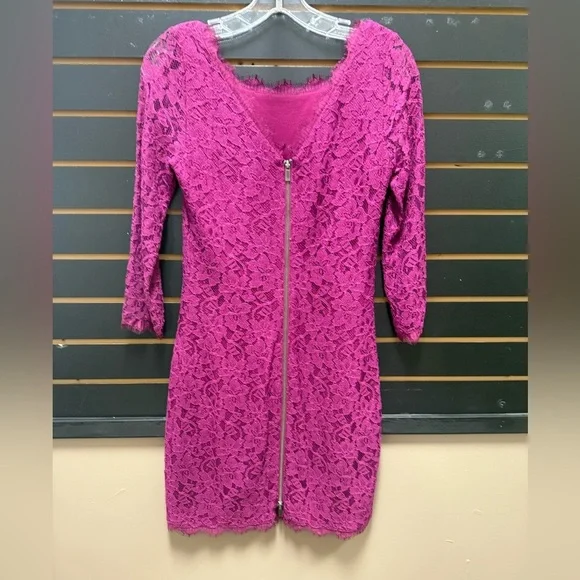 Diane von Furstenberg Zarita Lace Sheath Dress Fuchsia Pink Size 4 - Picture 2 of 4